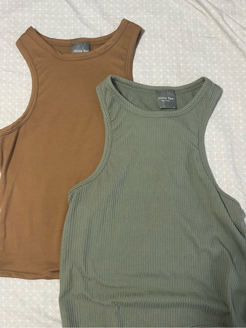 Olivia Rae Ribbed Tank Tops - Olive & Brown